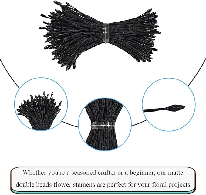 HAHIYO 1000Pcs 1mm Black Pearl Double Head Flower Pistil for Flower Making Scrapbook Decoration Mini Handmade Artificial Pistil Pearlized Floral Stamen Pollen