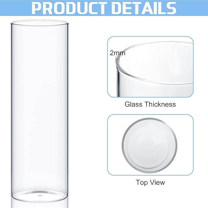 12 Pcs Thin Glass Cylinder Vases 2.5''/3.3'' Diameter 2mm Wall Thickness Clear Flowers Vase Hurricane Floating Candles Holders for Table Centerpieces Wedding Decor (2.5'' X 5'',6'',8'')