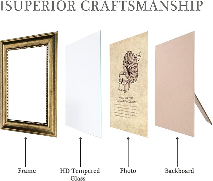 5x7 Picture Frame with Real Glass, 4 set Ornate Vintage Picture Frames for Wall or Tabletop Display, Gold 5 x 7 Frame for Wall home best gift