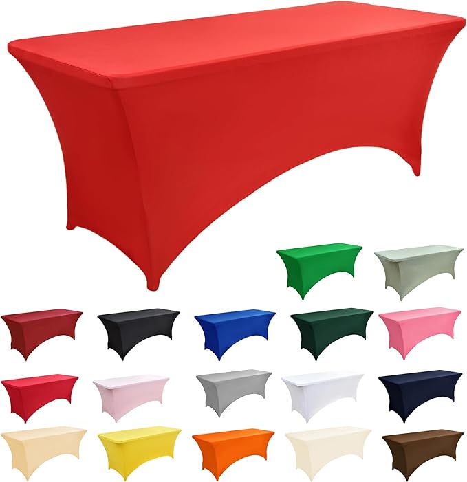 2-Pack 6ft Red Spandex Table Covers for Rectangle Standard Folding Tables - Wrinkle Resistant Stretch Tablecloths - Ultimate Fitted Table Protector for Parties, Trade Shows, Banquet