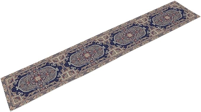 Vintage Boho Floral Table Runner, French Rustic Country Farmhouse Purple Golden Bohemia Flower Pattern for Home Kitchen Table Decor Dining Coffee Room Party Decor 13x72in