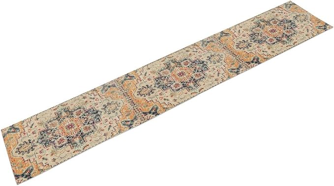 Bohemia Orange Table Runner, Rustic Farmhouse Vintage Geometric Floral Print Table Cover for Home Kitchen Dining Table Party Decor, 13x120inch