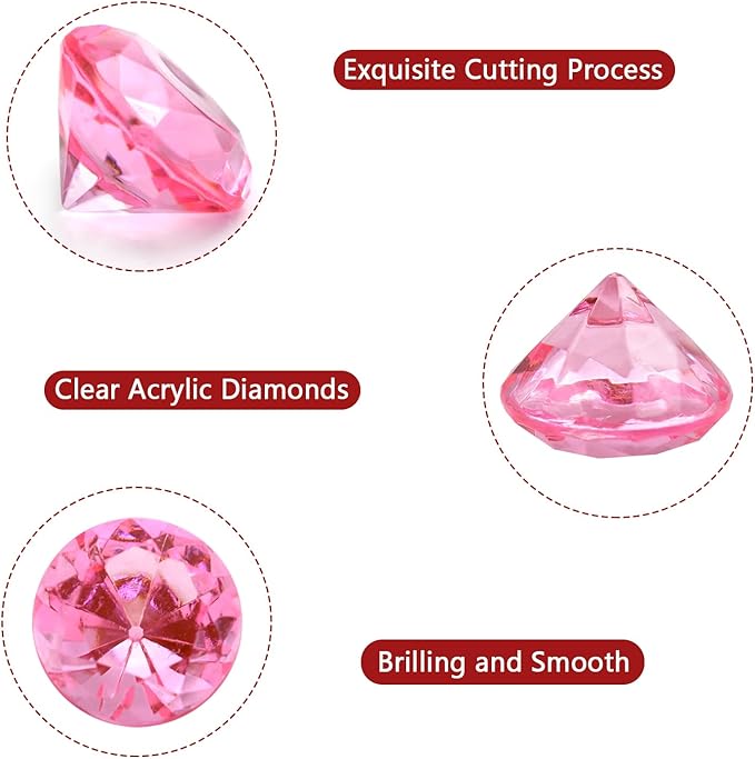 100 PCS Acrylic Diamond Gems, Pink Acrylic Diamonds 1 Inch Acrylic Gemstones Vase Filler Fake Gems Plastic Gems for Home Table Scatters Party, Event, Wedding, Arts & Crafts, Birthday Decorations