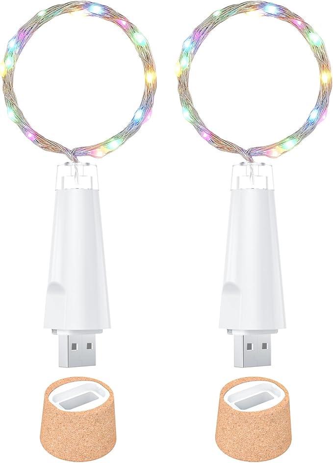 USB Bottle Lights Rechargeable Wine Bottle Fairy Lights Cork LED String Lights 20 LEDs Copper Wire for Table Party DIY Decor