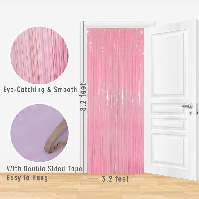 GOER 6.4 ft x 8.2 ft Metallic Tinsel Foil Fringe Curtains Party Photo Backdrop Party Streamers for Birthday,Graduation,New Year Eve Decorations Wedding Decor(2 Packs,Candy Pink)