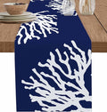 Coastal Coral Cotton Linen Table Runner for Dining Kitchen, Wedding Outdoor Party Tablerunners Decoration, Navy Blue Nautical Ocean Beach Dresser Scarf Coffee Tablecloth Runners 13x72 Inches