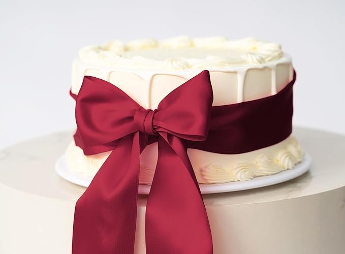 Burgundy Satin Ribbon 2.5 Inch Double-Faced Ribbons 25 Yards for Christmas Gift Wrapping Flower Bouquet Wedding Paper Bows Invitations Crafts
