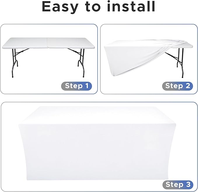 Nasitos Spandex Fitted Table Clothes, 4 Pack - 48 x 24 Inch - White Rectangle Tablecloths for 4 Foot Tables, Fabric Table Cover Protector for Folding Table, Parties, Craft Show, Trade Show