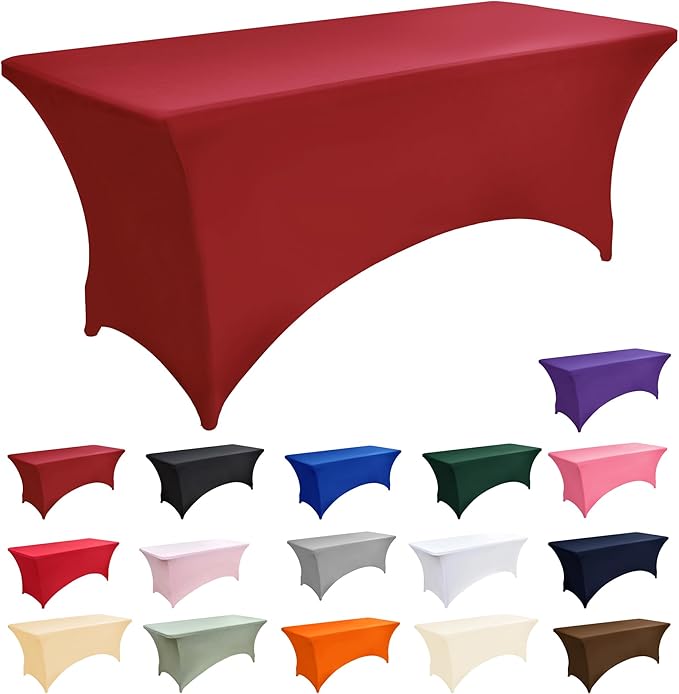 6-Pack 6ft Spandex Table Covers for Rectangle Standard Folding Tables - Wrinkle Resistant Stretch Tablecloths - Ultimate Fitted Table Protector for Parties, Trade Shows, Wedding