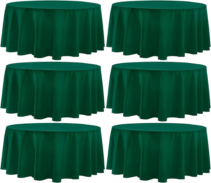 Round Tablecloth 6 Pack 108 Inch Dark Green Tablecloths Washable Decorative Linen Polyester Table Clothes Cover for Dining Table Banquets Buffet Parties and Wedding