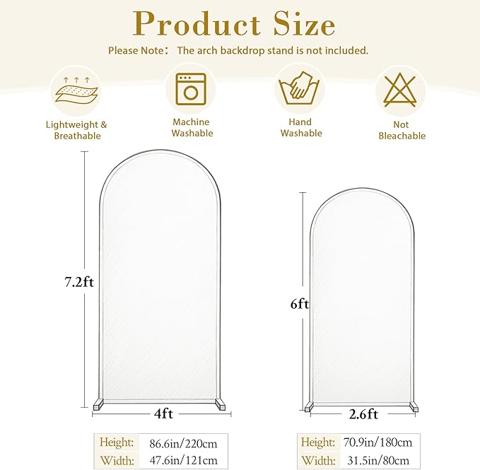 Nude Arch Backdrop Cover for Wedding, 7.2FT 6FT Set of 2 Stretchy Spandex Fitted Arch Stand Cover for Baby Shower, Birthday Party Decor, Chiara Backdrop Cover with Double-Sided Design
