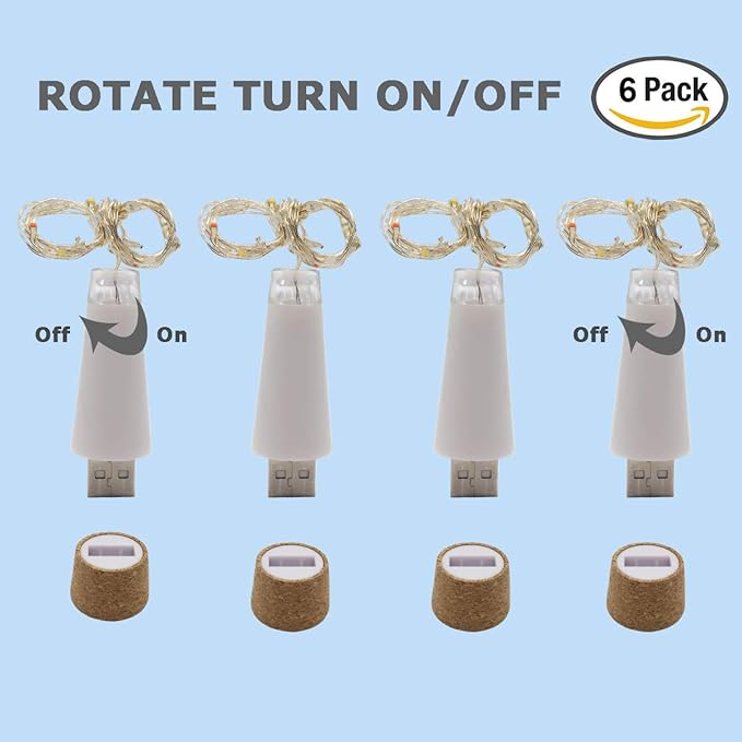 NeoJoy Rechargeable Wine Bottle Lights, LED Cork Lights USB Fairy String Lights for Parties Decoration, Colorful Set of 6
