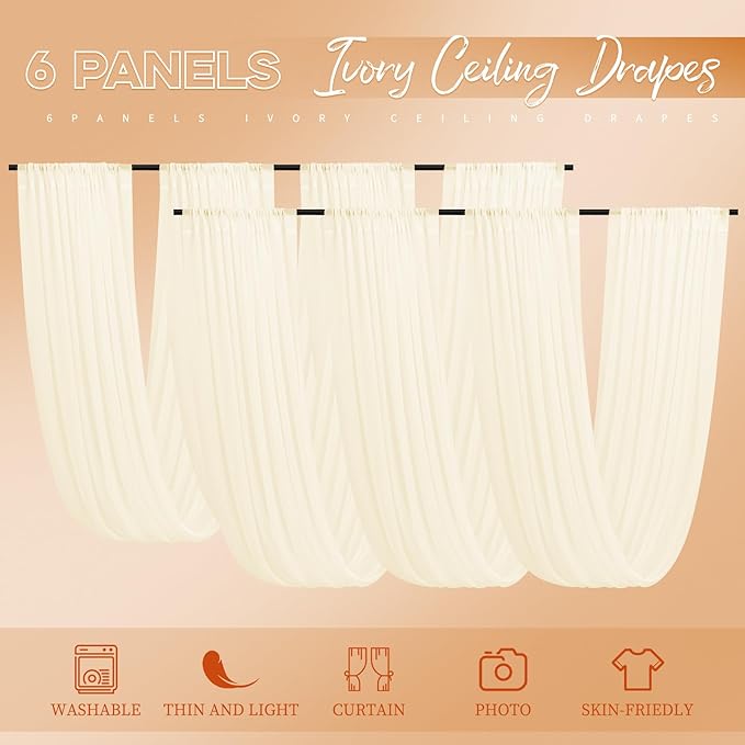Ivory Ceiling Drapes for Wedding - 5ftx30ft Drapes for Wedding Arch - Sheer Cheesecloth Fabric - Romantic Decorations for Party Banquet Ceremony Stage