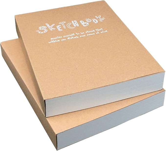 Kraft Cover Drawing Notebook & Sketchbook – Set of 2 Blank Plain Sketch Books – 125g Thick Paper, 200x280mm Paper Ideal for Drawing & Sketching- 128 sheets/256 Pages – 180 Degree Opening, 2pcs