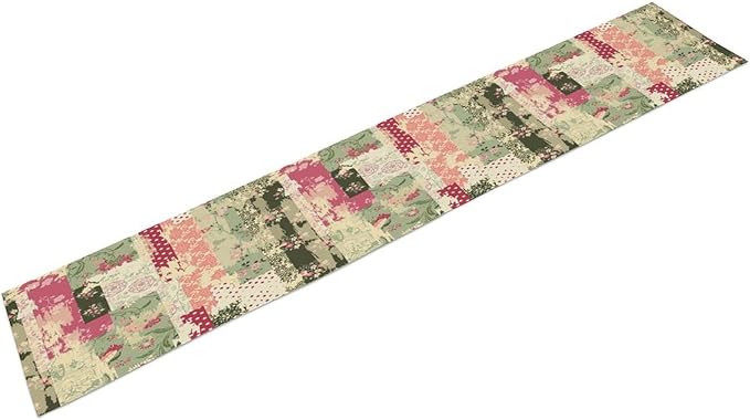 Patchwork Flower Table Runner,Abstract Colorful Floral Retro Style Hand Drawn Tablecloth Burlap for Hotel Indoors Outdoor Dining Room Kitchen Home Decor,W13X L80 in