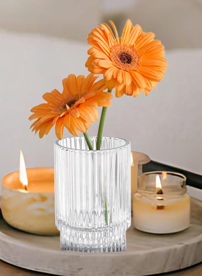 Serene Spaces Living 3.75in Clear Ribbed Glass Votive Holder, Decorative Centerpiece for Wedding, Christmas, Thanksgiving, Dining Table, Home Décor, 2.25" Diameter & 3.75" Tall, Pack of 32
