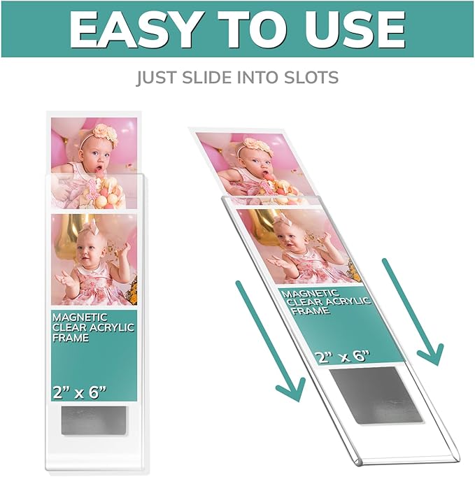 PBF Photo Booth Frames 2x6 Magnetic Picture Frames for Refrigerator | Clear Acrylic Frames for Photo Strips | Photo Holders for Fridge, Locker, Sign Holder (200-Pack)