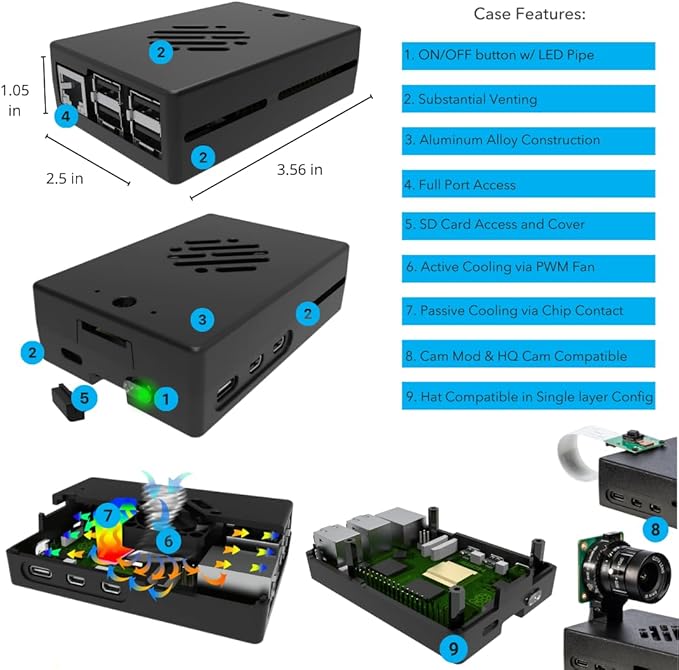 Vilros Raspberry Pi 5 Starter Kit MAX - Turbo Cooled Aluminum - (128GB Edition) - (2GB RAM)