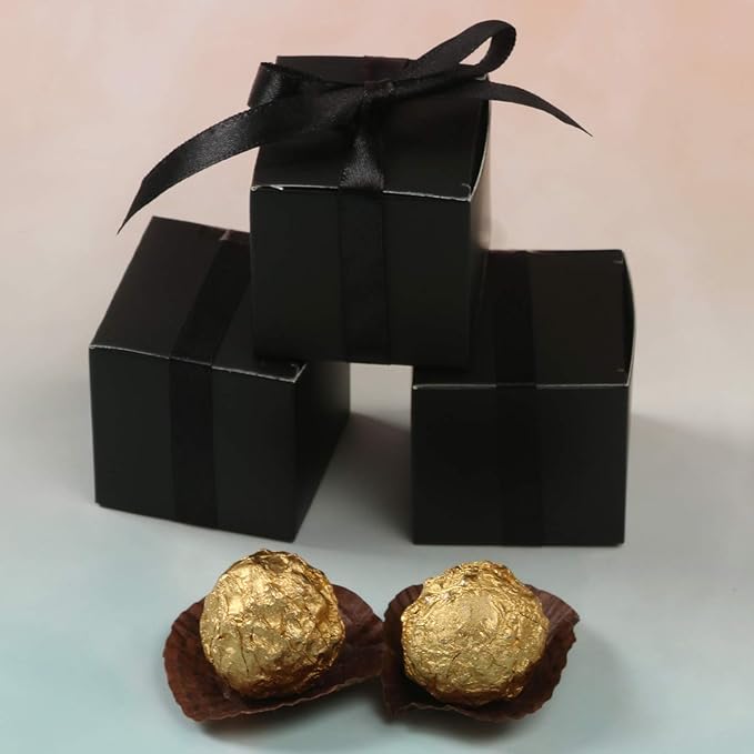 COTOPHER 60pcs Small Gift Boxes, Favor Boxes 2x2x2 inches Paper Gift Boxes with Ribbons Candy Box for Wedding Favors Baby Shower Bridal Shower Birthday Party (Black)