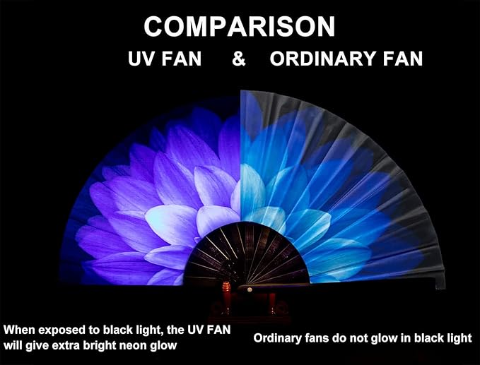Amajiji Rave Folding Hand Fan Popping Fans for Line Dancing, Large Clacking Fans Clap Fan for Boots On The Ground Dance,Party,Decoration,Festival (Blue Flower)
