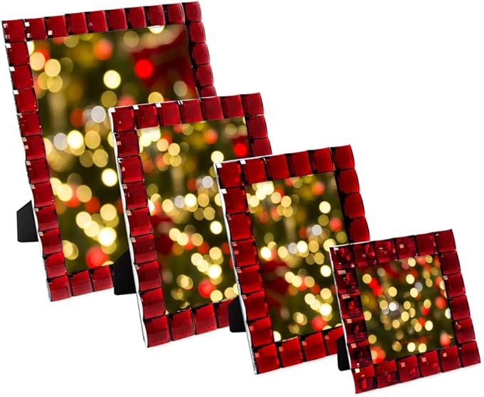 Isaac Jacobs Decorative Sparkling Jewel Picture Frame, Photo Display & Home Décor (4x6, Dark Red)