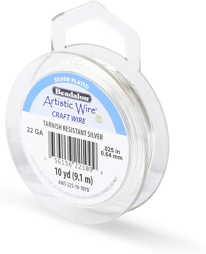 Artistic Wire, 22 Gauge Silver Plated Tarnish Resistant Colored Copper Craft Wire, Tarnish Resistant Silver, 10 yd