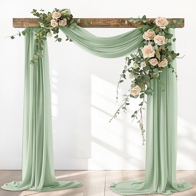 Sage Green Elegant Arch Draping Fabric 2 Panels Outdoor 29" × 20Ft Sheer Chiffon Curtain Drapes for Fall Wedding Ceremony Birthday Party Garden Brunch 2 Panels