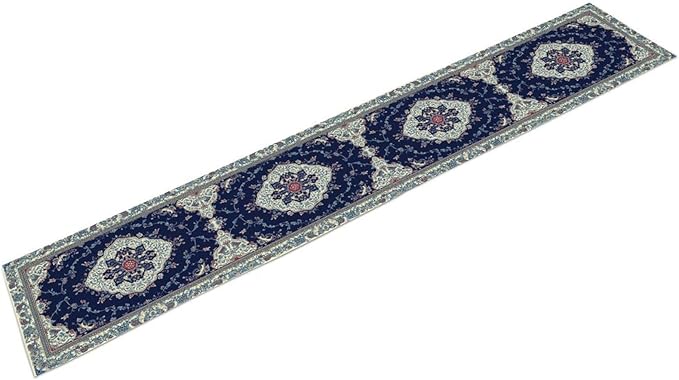 Elegant Palace Boho Blue Table Runner Vintage French Style Farmhouse Geometric Home Farmhouse Kitchen Table Dining Coffee Room Garden Party Wedding Decor 13x108in