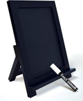 Framed Tabletop Chalkboard Sign, 9.5" x 14", Rustic Wood Frame, Small Magnetic Chalkboard with Built-in Ledge, Folding Stand, & One White Chalk Marker, by Better Office Products (Solid Black)