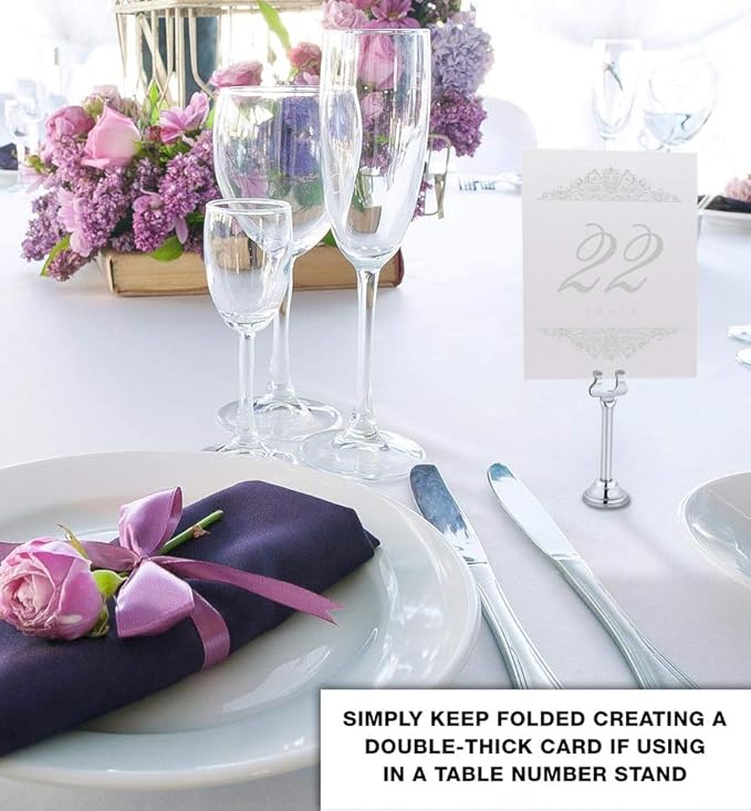 Paisley Wedding Table Numbers (Select Color/Quantity), Champagne, Silver, 1-90, Double Sided, Tent or Use in a Stand, Great for Parties & Restaurants - Made in the USA