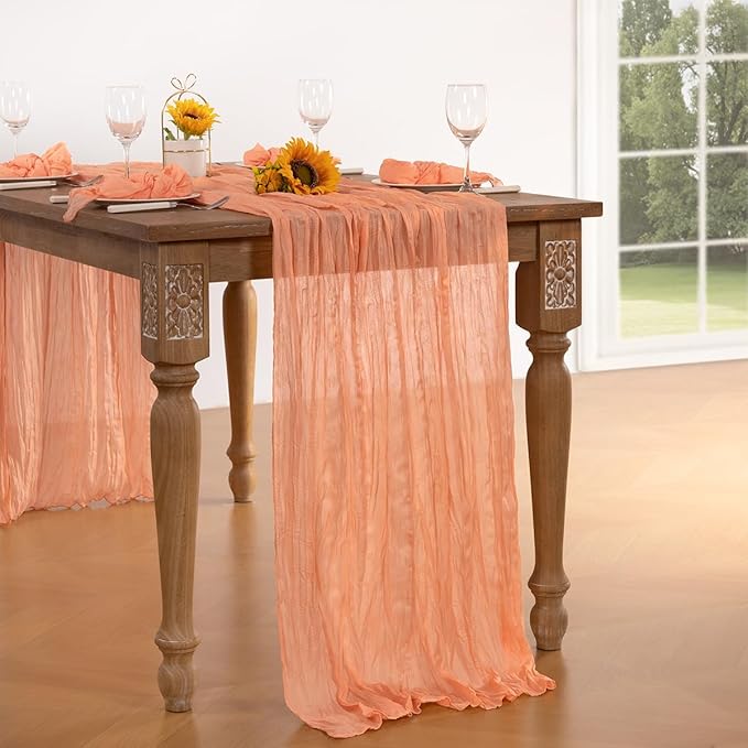 Peach Cheesecloth Table Runner 10 Pack Fall Table Runners Boho Gauze 120 Inches Cheese Cloth Fall Table Decorations for Sweet Little Peach Baby Shower Decor Wedding Bridal Thanksgiving Party
