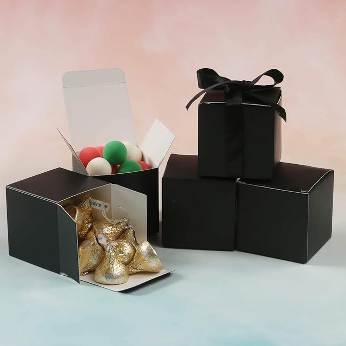 COTOPHER 25pcs Wedding Favor Boxes, Paper Gift Boxes 3x3x3 Inches Small Gift Boxes with Ribbons for Gifts, Crafting, Cupcake, Candy, Bridesmaid Proposal Boxes