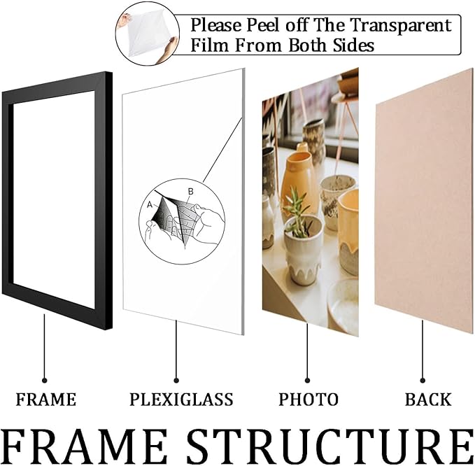 KTKDE 8.5x11 Picture Frame Certificate Document Frame 6 Pack Diploma Frames, Poster and Photo, Horizontal and Vertical Formats for Wall Hanging or Tabletop, 8.5x11 Frame Shatter Resistant Plexiglass