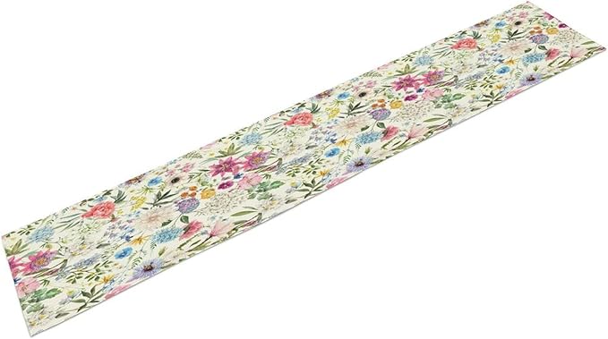 Floral Table Runner Watercolor Peony Rose Flower Kitchen Table Decoration for Indoor and Outdoor Wedding Party 13x120 Inch