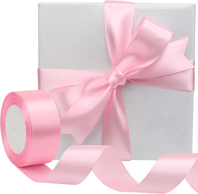 Pink Solid Satin Ribbon 1-1/2 Inch 25 Yards Solid Polyester Fabric Ribbon for Gift Wrapping Wedding Christmas Baby Shower Birthday Party Decoration Handmade Immortal Flower Craft