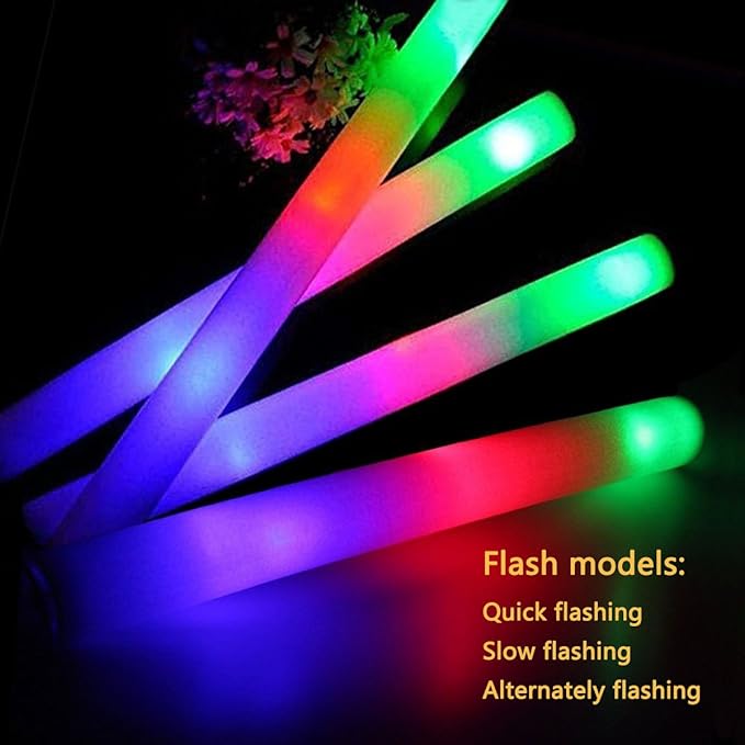 Foam Glow Sticks Bulk 160 PCS,3 Modes Flashing LED Light Sticks Glow in The Dark Party Supplies Light Up Toys for Party Wedding Birthday Concert Halloween Christmas
