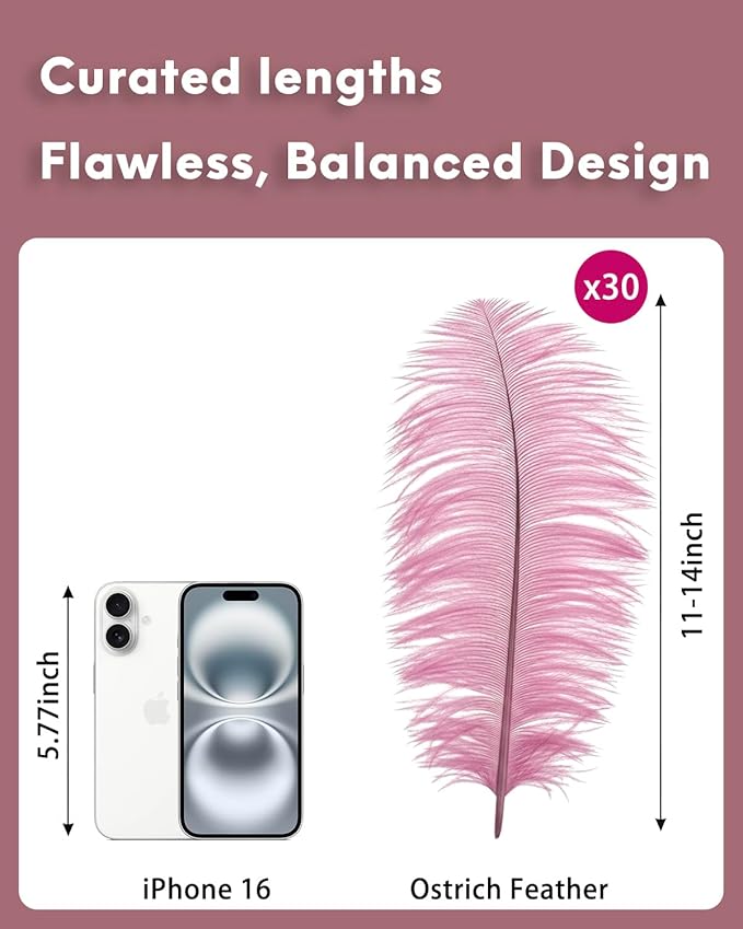 NEWONG 30pcs Peony Pink Green Ostrich Feathers Natural Bulk 11-14inch(28-35cm) Vase Craft Wedding Home Party Centerpieces Christmas Day Decoration