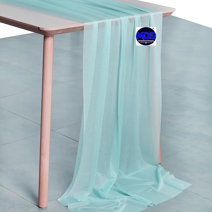 MDS Halloween Chiffon Table Runner - 20 Pack, 29 x 170 Inches, 14ft Each - Sheer Spooky Table Runners for Haunted House Parties, Trick-or-Treat Tables, Witchy Décor, Wedding & Events - Teal