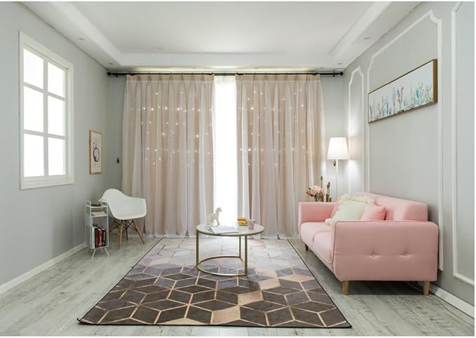 FANLI 2 Panels Star Blackout Curtains for Kid Girls Bedroom Living Room Darking Stripe Double Layer Star Cut Out Wall Home Decor Gradient Grommet Window Curtains (Beige 72L)