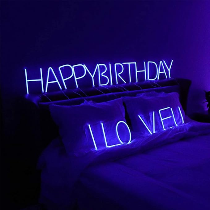 LED Blue Neon Letter Signs Night Light Battery or USB Operated LED Marquee Letters Neon Art Decorative Lights Wall Decor for Children Baby Room Christmas Wedding Party Decoration(C)