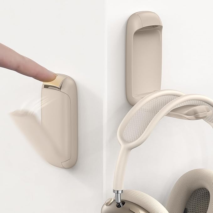 Lamicall Headphone Stand, Sticky Headset Holder - Foldable Headphone Holder Hook Mount, Adhesive Headset Hanger Clip Under Desk, Earphone Clamp for Airpods Max, HyperX, Sennheiser, Khaki