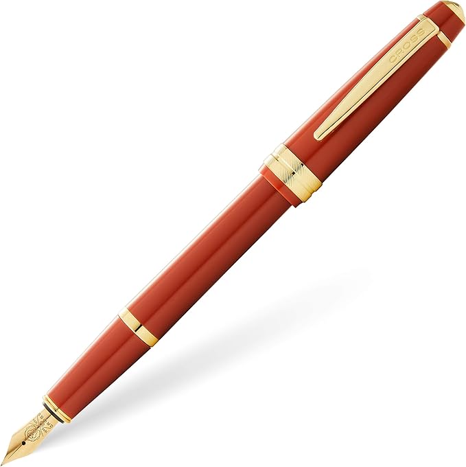 Cross Bailey Light Refillable Fountain Presented in a Everyday Gift Box - Medium Point, Black Ink, Polished Amber
