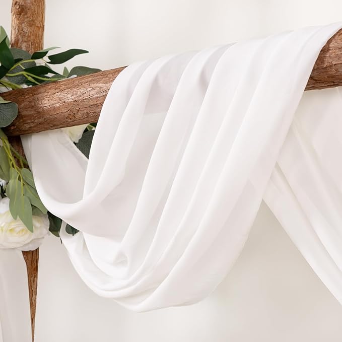 Ivory Wedding Arch Draping Fabric 4 Panels 30'' x 18FT Sheer Chiffon Arch Drapery for Photo Booth Bridal Shower Baby Shower Church Decor Newborn Photography Christening Outdoor Party
