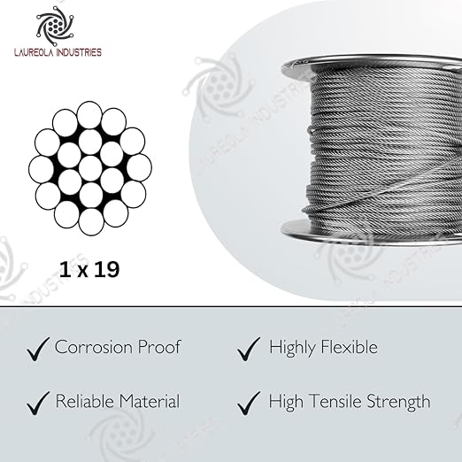 Laureola 1/8" Type-1x19 Grade-316 Stainless Steel Cable Railing Wire Rope - 100ft