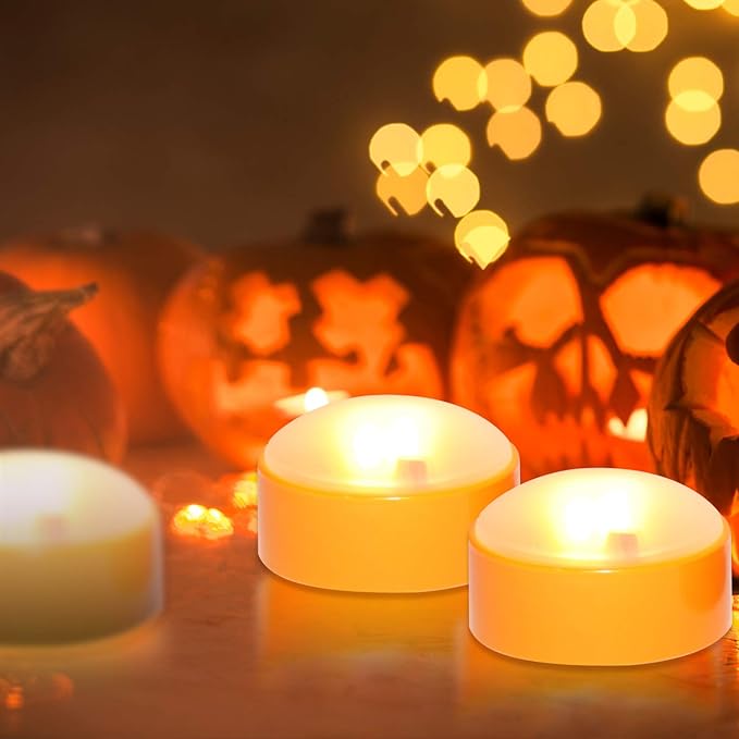 LED Pumpkin Lights with Remote and Timer, Battery Operated Bright Flickering Flameless Candles for Pumpkin Decor, Jack-O-Lantern Halloween Party Decorations,Orange Color, 2 Pack
