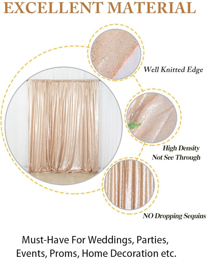 ShinyBeauty Sequence Backdrop Champagne 8FTx10FT Sequin Photo Backdrop Sequin-Backdrop-Curtain Elegant Backdrops 8x10-0827E