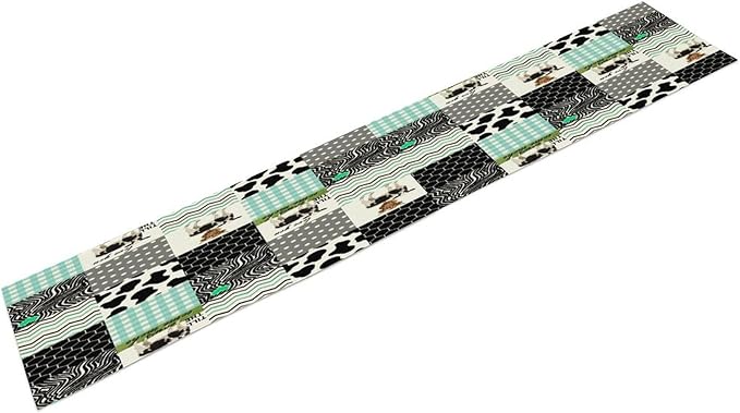 Cute Cow Print Table Runner,Farm Animals Honeycomb Plaid Stripes Cowhide Pattern Tablecloth Burlap for Hotel Indoors Outdoor Dining Room Kitchen Table Decor, 13x60in