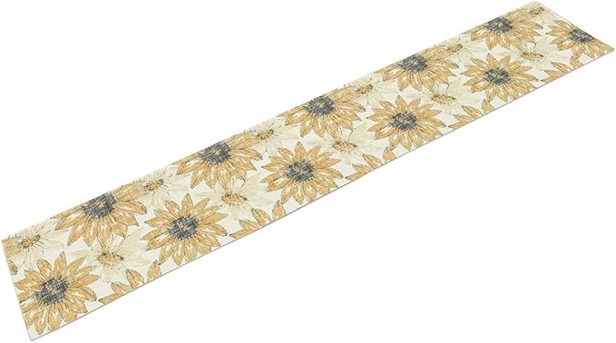 Chrysanthemum Vintage Floral Table Runner, Elegant Grunge Orange Sunflower Spring Summer Elegant Pattern Artichokes Flower Table Runner for Party Kitchen Dining Living Room Decor, 13x120 Inch