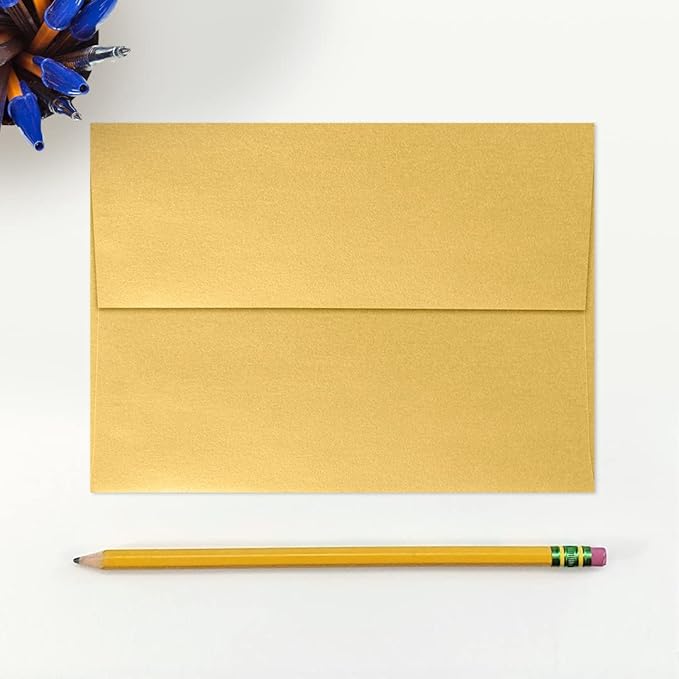 LUXPaper A7 Invitation Envelopes | Peel & Press | 5 1/4" x 7 1/4" | Gold Metallic | 80lb. Text | 250 Qty