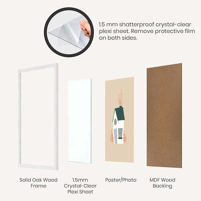 Opposite Wall - 12x18 in - White Oak Wood Picture Frame - Lightweight, Versatile & Shatterproof - Wall Hanging Poster or Photo Frame - Wall Decor for Office, Gallery & Home